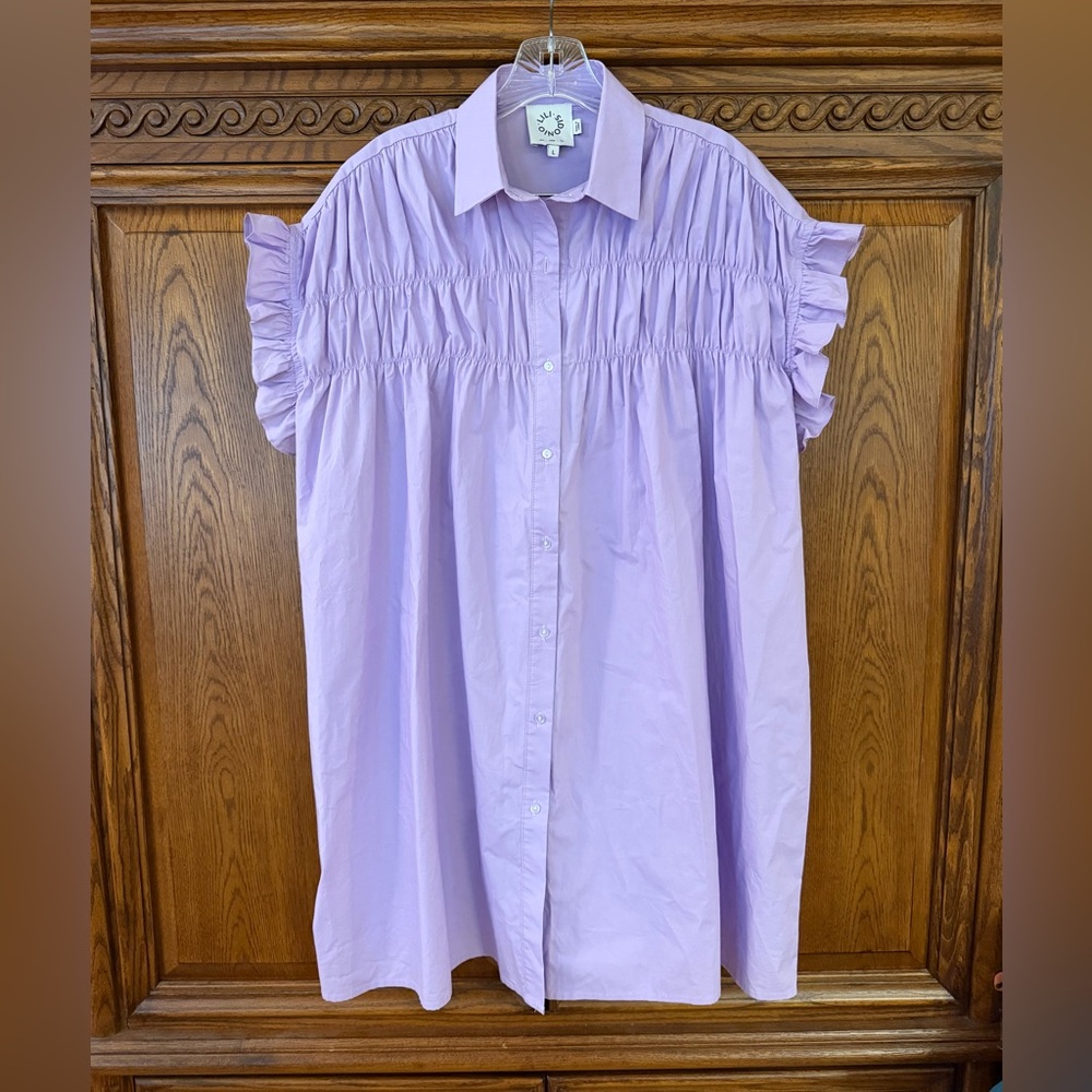 Lili Sidonio for Bracken pleated Ruffle Sleeve Button-Front Dress - Lavender L